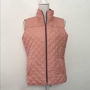 Onque Casual Pink Peach Quilted Zip Up Vest